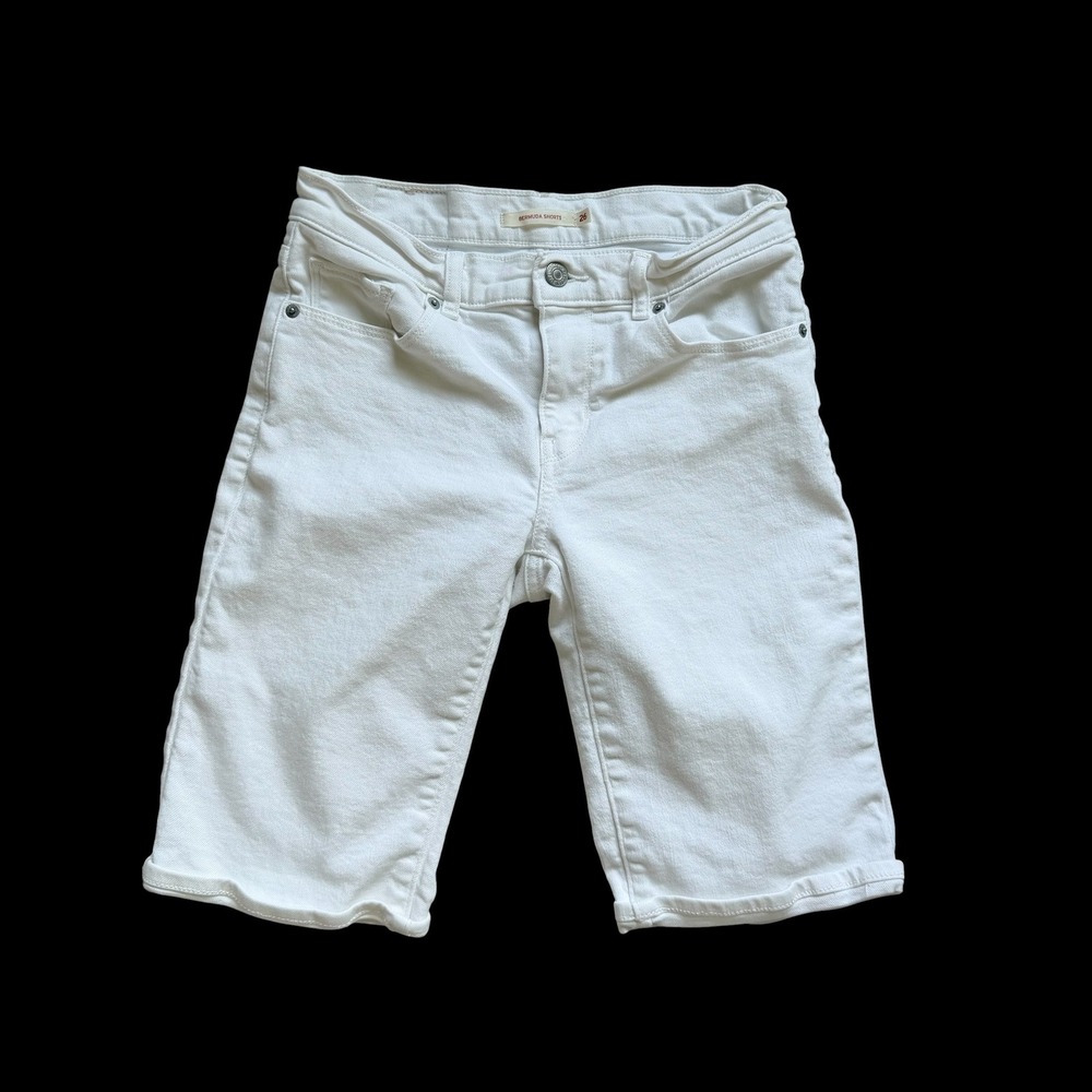 Levis Bermuda Shorts Womens 26 White Denim Mid Rise Knee Length